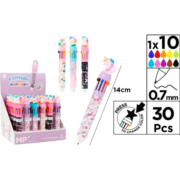 Bolígrafos 10 colores modelo fantasy multicolor, modelos variados, 30 uds