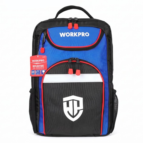 Mochila negra y azul reflectante multiusos tool backpack 31 x 17 x 43 cm